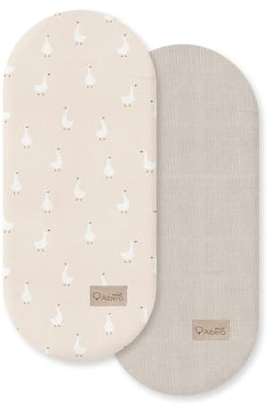 Albero Mio Spannbettlaken Kinderwagen Bettlaken 2 Stück | Größe 80x35 cm | Kinderbettlaken | 100% Baumwollmusselin | Leinenlaken | Goose Gaia