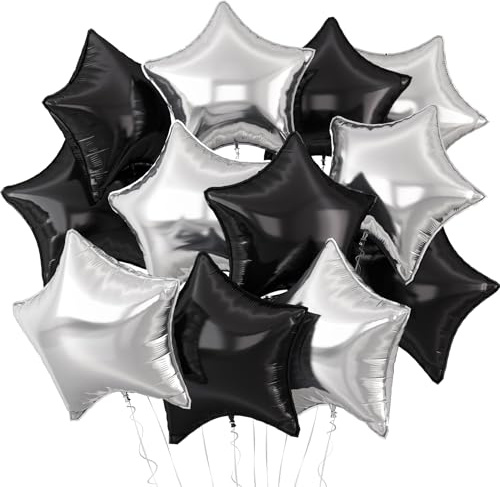 Svarta silverstjärnballonger, 12 st svarta stjärnformade folieballonger, 45 cm stor silver helium mylar-ballong för födelsedag baby shower årsdag bröllopsfest dekorationer