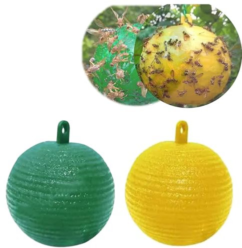 Bimhayuu Pièges à Insectes Volants, Boule de Piège à Mouches Suspendu, Mouche Piège Collant, pour Jardin Plantes, Fleurs, Fruits Protection (Vert+Jaune)