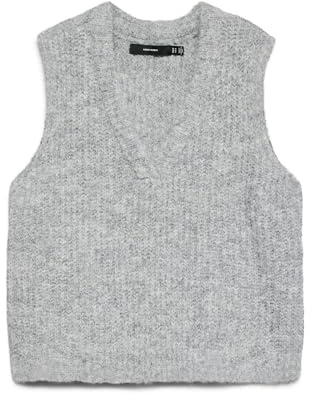 VERO MODA Femme Vmnovah Noos Rib Sl V-Neck Vest, Mélange De Gris Moyen., L EU