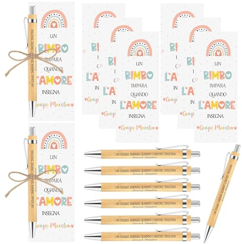Clabby Kit de Regalo para Profesores - 6 Bolígrafos de Madera, 6 Tarjetas de Agradecimiento y Cordel de Yute Idea de Regalo para Maestros para Expresar Gratitud y Aprecio