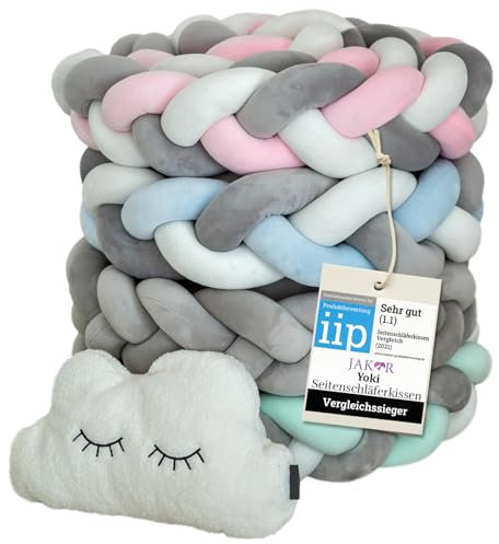 Bettschlange in 2 oder 3 Meter - geprüfte ÖKO TEX Qualität - Bettschlange geflochten inkl. Wäschenetz - Babybettumrandung - Bettumrandung Babybett – 200x12x8cm (Grau)