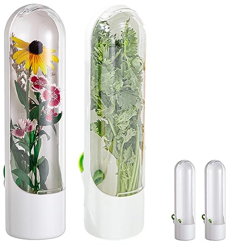 2pcs Herb Saver for Refrigerator,Clear Lid,Keep Greens Fresh for 2-3 Weeks | Fresh Cut Herb Keeper Container, with Clear Lid, Fresh Herb Keeper for Cilantro Parsley Mint, Fridge Vegetable Storage Tube