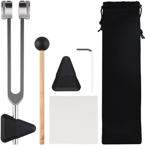 Diapasones Terapeuticos, Diapasones Vibracionales, Alivio de Estrés, Equilibrio Energético, para Musicoterapia, Relajación, con Martillo Reflejos, Triangular Silicona, Bolsa Almacenamiento