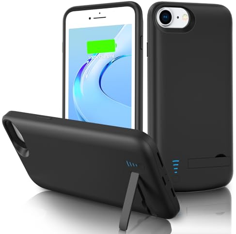 Gladgogo Akkuhülle für iPhone 6/6s/7/8/SE (2020/2022)-4,7, 6000mAh Wiederaufl Powerbank Akku Hülle Zusatzakku mit Ständer,Ladehülle Handyhülle Akku Battery Case für iPhone 6 /6s/ 7/8/ SE