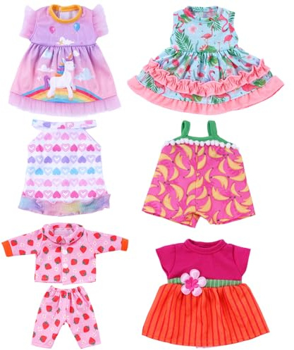 BABESIDE 6-Piece Alive Baby Doll Clothes and Accessories Set for 8-10 Inch Dolls, Includes Cute Dresses, Skirts, and Tops for Baby Dolls, for Kids(Not Doll)