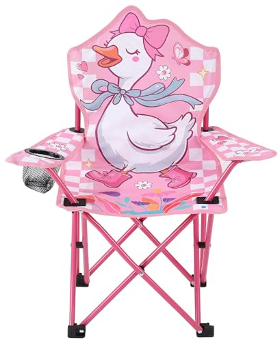Halinuia Silla de camping para niños con soporte para bebidas, silla plegable infantil con diseño de cisne, silla de jardín, fuerte y estable, silla plegable portátil para pícnic, silla de pesca