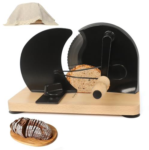 XIAPIA Trancheuse À Pain Manuelle Épaisseur Réglable 0.1-20 mm | Acier Inox 304 Coupe Pain Professionnel Rétro Trancheuse Manuelle Avec Manivelle Pour Levain Pain Grillé Baguettes Noir