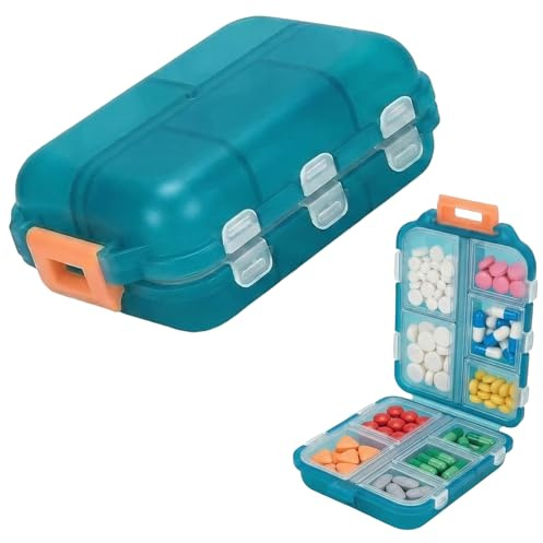 Porta pillole portatile 10 scomparti, grande capacità, porta pillole, portapillole, porta pastiglie settimanale