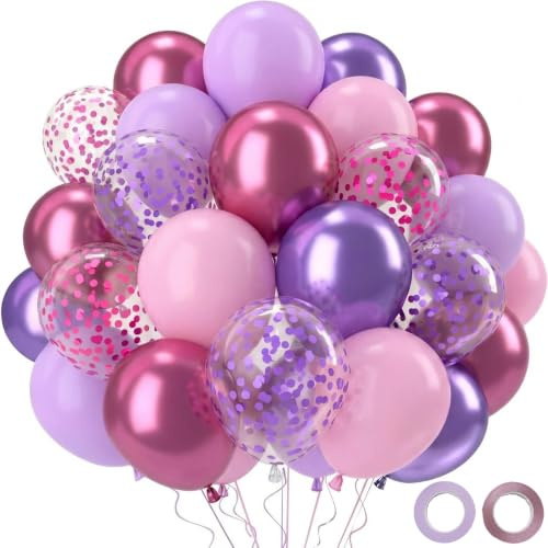 52 stycken ballonger lila rosa Kpop 30 cm ballonger konfetti metallic | Ballonger pastellfärger, födelsedagsdekoration flickdekoration, barnballonger, bröllopsfestdekoration, flera färger, hållbara