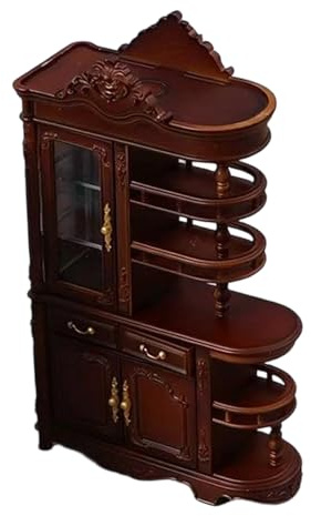 1: 12 Scale Miniature Victorian Doll House Screen Cabinet with LED Light and Functional Drawers for Display Miniature European Doll House Furniture