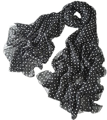 Prettystern Damen Sommer-Schal Chiffon Seiden-Schal Polka Dots Punkte gepunktet Silk Scarf - 200/65 schwarz