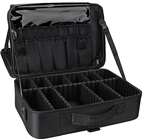 Relavel Travel Makeup Train Case Cosmetic Case Organizer Portable Artist Storage Bag with Adjustable Dividers for Cosmetics Makeup Brushes Toiletry Jewelry Digital Accessories