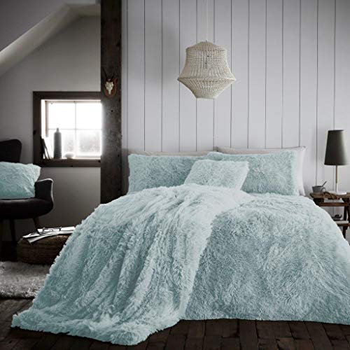 CT Hug and Snug Luxury Fluffy Fur Fleece Duvet Cover Sets Super Soft Warm Cosy Bedding Sets (Duck Egg, Single Duvet Set)