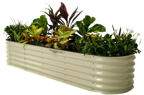 Vego garden Raised Garden Bed Kits, 17 Tall 9 in 1 8ft X 2ft Metal Raised Planter Bed for Vegetables Flowers Ground Planter Box-Pearl White