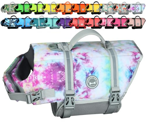 VIVAGLORY Chaleco Salvavidas Ripstop para Perros Pequeños, Medianos y Grandes, Chaleco de Natación para Perros con Mayor Flotabilidad y Visibilidad, Multicolor