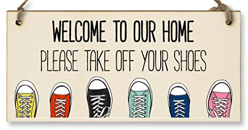 Handmade Wooden Hanging Wall Plaque Welcome Home Please Take Off Your Shoes Sign to Hang at the Front Door