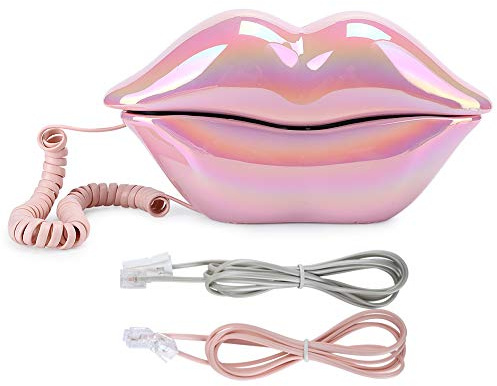 Läpptelefon, Rosa Sexig Muntelefon Intressant Vintage Stationär Fast Telefon Fashionabel Bärbar Retro Sladdtelefon med Hängande Headset för Hem Hotelldekor Foto Rekvisita