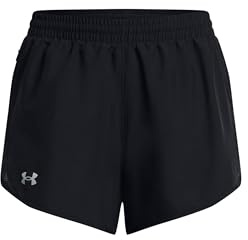 Under Armour UA Fly By 3'' Shorts Pantalones cortos deportivos para mujer, cómodos y transpirables pantalones para correr, color negro/blanco/reflectante