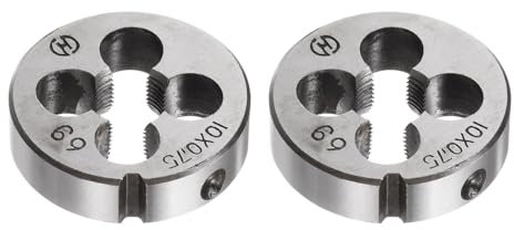 QUARKZMAN 2Pcs Jeu de Filières Rondes, Filetage Métrique M10 x 0.75 (Droite), Acier Allié pour Outil de Coupe de Vis de Réparation