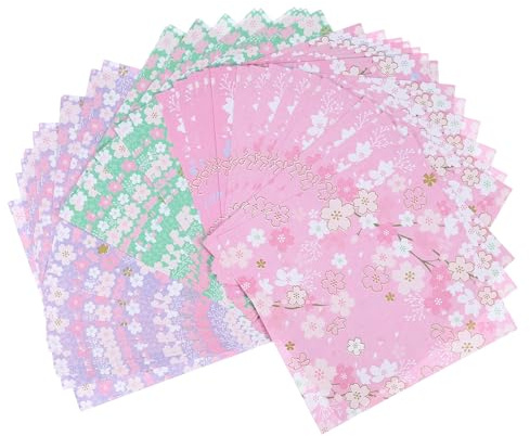 VOCOSTE 1 kit de 60pcs Papier Origami Japonais Feuilles Carré, Branche de Sakura, Double face 15 x 15 cm Pour Art Craft Projet