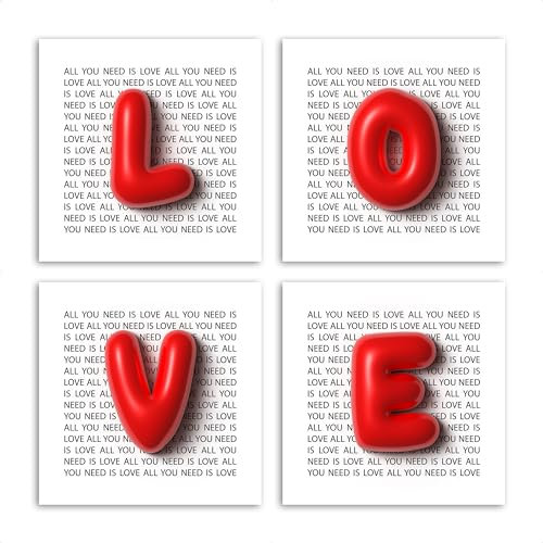 emmena - Set Quadri da Parete - Amore a Caratteri - LOVE - Composizione di 4 Quadri 30x30 cm