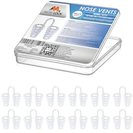 Nose Vent Sinus Relief Dilator (Pack of 12 Medium Size) Soft Cone Vents - A Simple Solution for Nasal Snorers - Reusable Snoring Device to Enjoy a Peaceful Night's Sleep - by Mobi Lock