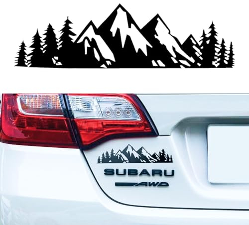 Adesivo per Auto con Motivo Montagna - Grafico in Vinile, Decorazione Laterale per Camper e Cofano (Nero)