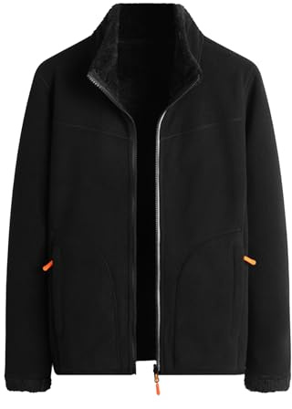 BWBIKE Mujer Cálida Cremallera Manga Larga Suave Chaqueta Polar Fuzzy Fleece Abrigo Reversible de Recreación al Aire Libre con Doble Forro para Otoño Invierno, Negro, L
