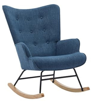 Vente-unique - Fauteuil scandinave - Fauteuil à Bascule en Tissu chiné Bleu ELMINA II