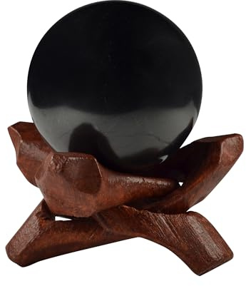 Shungite World Authentic Shungite Stone Sphere Polished 40 mm / 1.57 with Stand, Natural Real Feng Shui Meditation Healing Crystal Decorative Ball Home Protection Grounding Black Orb Décor