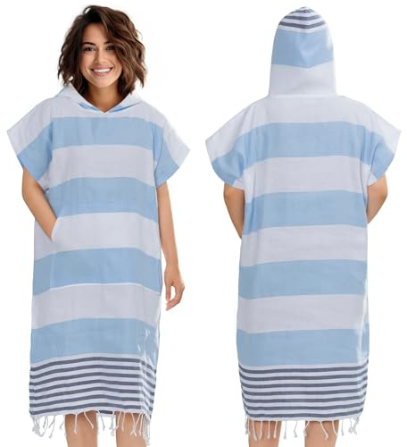 JEMIDI Badrock Surfponcho för kvinnor män – strandponcho för vuxna – handduk med huva och framficka – för byte – lämplig för bastun i gymmet – 100 % bomull
