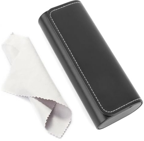 AkoaDa Glasses Case, Durable Hard Shell Glasses Case for Women & Men, Stylish PU Leather Glasses Cases with Cleaning Cloth, Protective Eyeglass Storage Box for Study, Work, Travel - Black