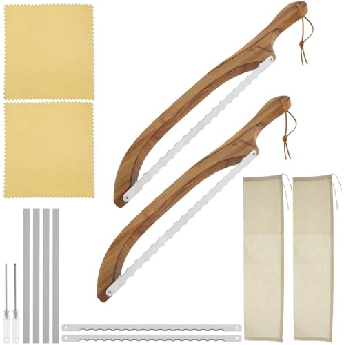 2 Set Bread Slicer for Homemade Breads 40cm Bread Bow Saw Knife Stainless Steel Serrated Bagel Slicer with Ergonomic Handle and Replacement Blades for Cutting Sourdough Breads Pastry Fruit
