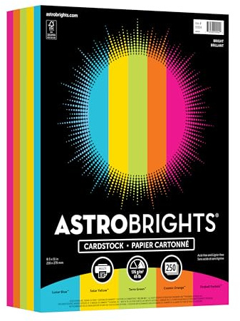 Astrobrights Color Cardstock -Bright Assortment, 65 lb Cover Weight, 8.5 x 11, Assorted, 250/Pack