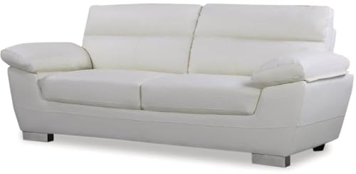 Canapé Fixe en Cuir Reconstitué et PVC Dallas, 3 Places, 210cm x 88cm x 90cm, Blanc