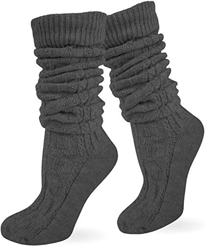 normani Zopfstrumpf elegant mit doppeltem Zopfmuster für Kniebundhosen und Trachtenkleidung Farbe Anthrazit lang Größe 35/38