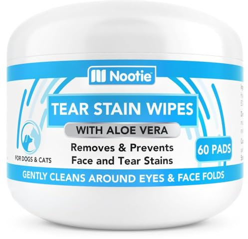 Nootie Tear Stain Wipes for Dogs & Cats, Gently Remove and Prevent Tear Stains with Aloe Vera, 60 Count