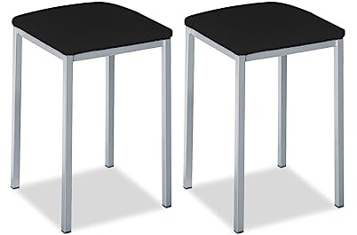 Astimesa - Taburetes de Cocina tapizado - Estructura sólida y Firme - Estructura Color Aluminio y Asiento en Polipiel - Color del Asiento: Negro. Contenido: 2 Unidades. Medidas: 35 x 35 x 45 cm