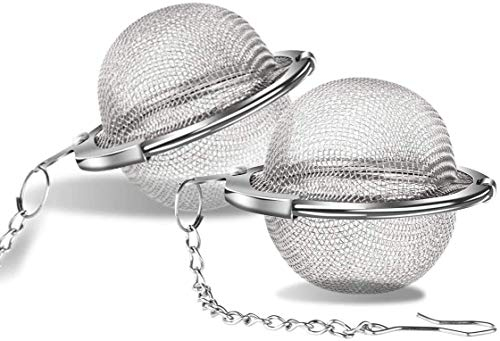 NC 2 Stück Teesieb 5.5 cm Teeei mit Kette 304 Edelstahl Teefilter für losen Tee und Mulling Gewürze