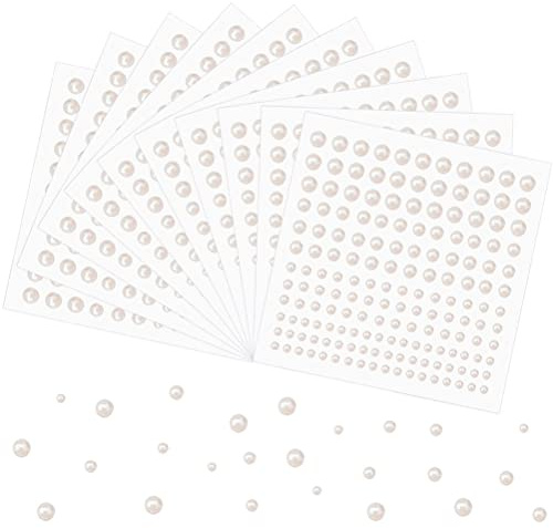Pearl Stickers for Crafts Self Adhesive Face Pearl Sticker Gems Hair Pearls Stick On 1650 Pcs Pearls Beads for Face Makeup Earrings Nail Wedding Stickers Bridal Accessories 3mm/4mm/5mm/6mm (White)