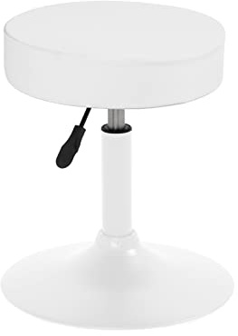 KAYELLES - Taburete de trabajo para oficina sin ruedas, asiento grueso redondo de piel sintética acolchada, altura ajustable 43 a 57 cm, amplia base de metal antideslizante YU (blanco)