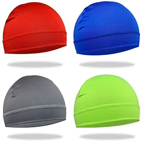 4 Pcs Skull Cap Sweat Wicking Helmet Liner Breathable Cycling Beanie Running Sports Hat Cooling Head Wraps for Men (Colorful Pack)
