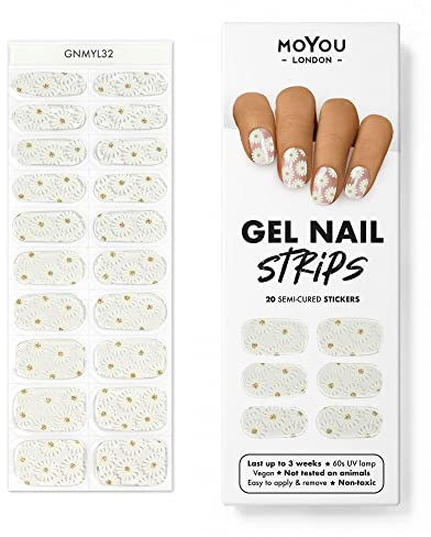 MOYOU LONDON Semi Cured Gel Nail Strips - 20 Pcs. Waterproof Gel Nail Wraps, Cures in Sunlight or UV/LED Lamp, Lasts Up to 2+ Weeks, Stretchable, Easy to Apply & Remove, Vegan & Cruelty-Free