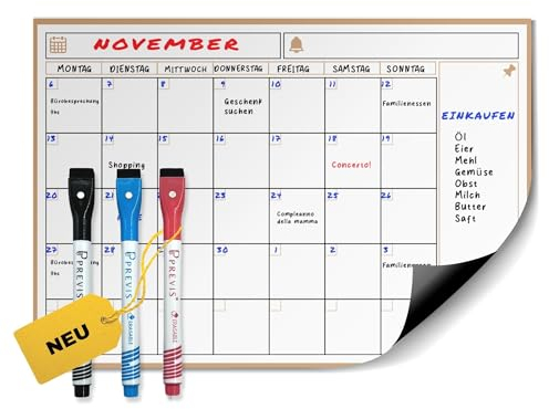 Previs Whiteboard Monatsplaner Magnetisch A4 - Magnetischer Kalender Kühlschrank Planer - Familienplaner - Monatskalender Wochenplaner Abwischbar -Monatsplaner Abwischbar- Monthly Planner Tafel Fridge