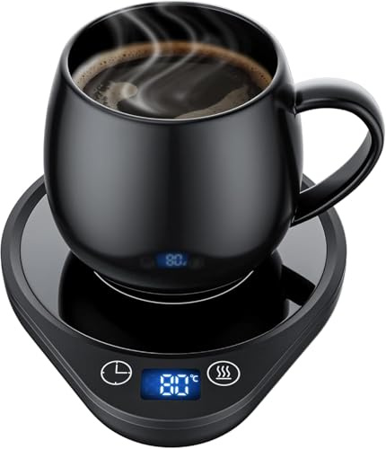 Tassenwärmer Elektrischer Kaffeetassenwärmer mit 3 Temperatureinstellungen Intelligenter Kaffeewärmer mit Auto-Aus Getränkewärmer für Tee, Kaffee, Milch im Büro und zu Hause (W-Black)