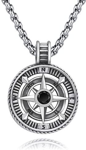 DOTBJ Herren Damen Kompass Anhänger Kette Halskette 925 Sterling Silber Abschluss Geschenk Schmuck mit Edelstahlkette 55,88 cm + 5 cm