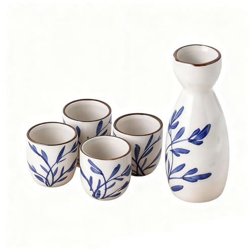 Spldsun 5 Pezzi Set da Sake Giapponese, Ceramica Bicchieri Sakè, Tradizionale Set di Sake, per Ristoranti di tè, Case da tè E per Il Consumo Quotidiano di tè (Bianco)