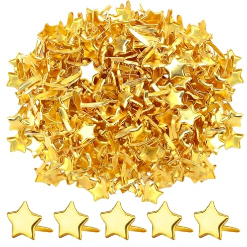 Mini Brads, 200 Stück Stern Metall Verschlussklammern Musterbeutelklammern 8 mm Musterklammern Bastelklammern Papierverschlüsse Pentagrammförmig Mini Brads für DIY Scrapbooking Schule Büro