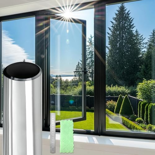 DIFIT Pellicola Specchio Oscurante per Finestre Pellicola per Vetri Finestre Anti-UV Riflettente Controllo del Calore Pellicola Finestra Privacy Adatta per Casa Ufficio（Argento-argento，44.3x200cm）